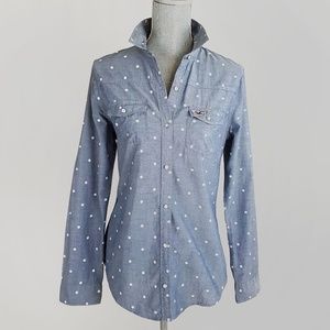 Hollister Blue White Polkadot Shirt Size S
